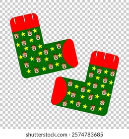 illustration icon of socks with Christmas reindeer and star patterns in bright green