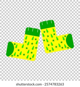 Illustration icon for socks patterned with Christmas trees and stars in yellow