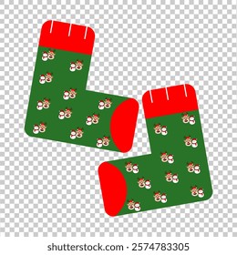 Illustration icon for socks with snowman and Christmas reindeer patterns in dark green