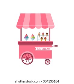 Illustration Icon Of Stand Of Ice Creams, Sweet Cart Isolated On White Background - Vector