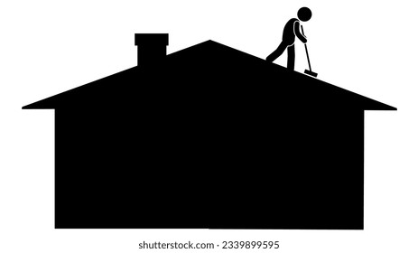 illustration and icon stick figure,stickman,pictogram. cleaning the house, washing the house,cleaning the roof