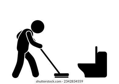 illustration and icon stick figure,stickman,pictogram cleaning toilets, cleaning bathrooms, cleaning closets