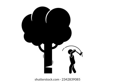 illustration and icon stick figure,stickman,pictogram. cutting down trees