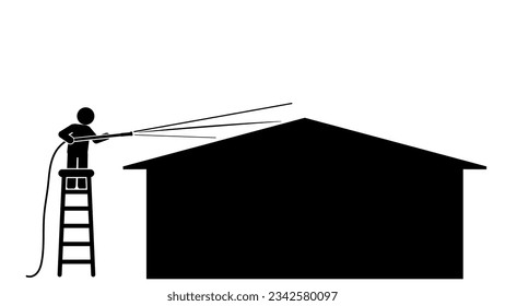 illustration and icon stick figure,stickman,pictogram. House washing, Gutter cleaning, roof washing, concrete cleaning, deck washing