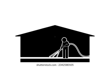 illustration and icon stick figure,stickman,pictogram. House washing, Gutter cleaning, roof washing, concrete cleaning, deck washing