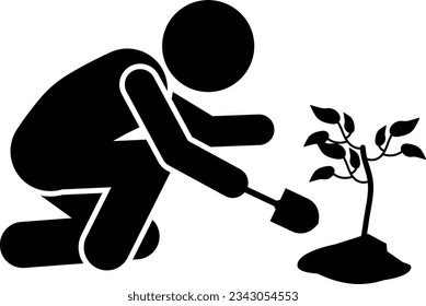 illustration and icon stick figure,stickman,pictogram. planting a tree
