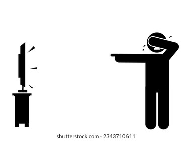 illustration and icon stick figure,stickman,pictogram. watching tv, watching television - Shutterstock ID 2343710611