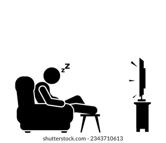 illustration and icon stick figure,stickman,pictogram. watching tv, watching television - Shutterstock ID 2343710613