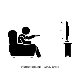 illustration and icon stick figure,stickman,pictogram. watching tv, watching television - Shutterstock ID 2343710615