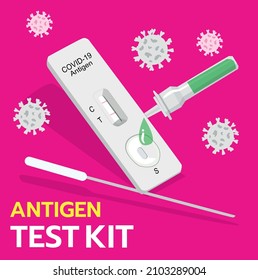 Illustration, Icon, Symbol For Prevention Of Infection From Covid-19 Epidemic, Omicron, Antigen Test Kit (ATK)