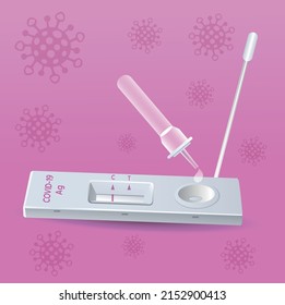 Illustration, icon, symbol for prevention of infection from covid-19 epidemic, omicron, Antigen test kit (ATK) on pink background.