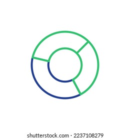 illustration icon vector of donut chart, circle graph, circle chart with blue green stripes good for your apps or web, etc