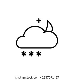 illustration icon vector of snowy weather on a cold night with black outline color good for your apps or web, etc