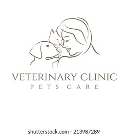 Illustration icon veterinary clinic with cat and dog