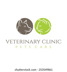 Illustration icon veterinary clinic with cat and dog