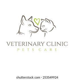 Illustration icon veterinary clinic with cat and dog