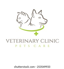 Illustration icon veterinary clinic with cat and dog