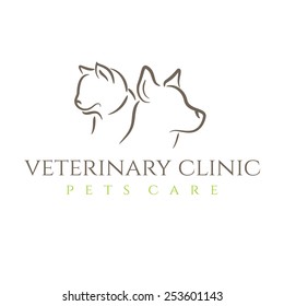 Illustration icon veterinary clinic with cat and dog