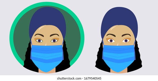Illustration of icon a woman in medical mask and hat