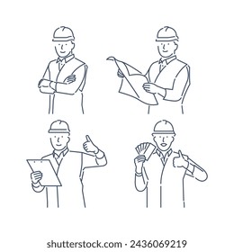 Illustration icon of a worker with 4 expressions