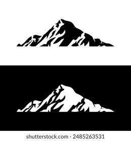 Illustration of iconic iceberg hill symbol collection. Rocky snow iceberg peak silhouette, abstract graphic. Camp, climbing, expedition, adventure logo, climbing or hiking badge. Vector Illustration