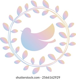 Illustration of an iconic image of a dove and olive wreath in a beautiful watercolor pattern.