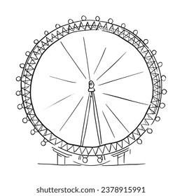 Una ilustración del icónico London Eye. Esbozo dibujado a mano.