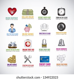 Illustration of icons of applications in the cloud, app icons, vector illustration
