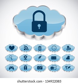 Illustration of icons of applications in the cloud, app icons, vector illustration