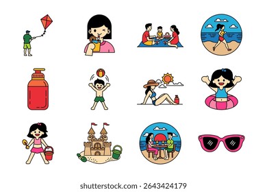 illustration icons of beach life activity and summer holidays