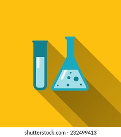 Illustration icons of chemical test tubes with shadows, modern flat style - vector
