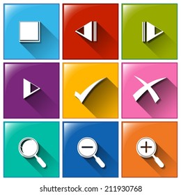 Illustration of the icons with different symbols on a white background