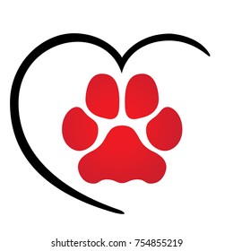 Illustration icons, dog paw symbol dog with heart. Ideal for visual communication, veterinary information and institutional material