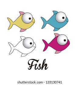 illustration of icons of fish, aquatic animals, vector illustration