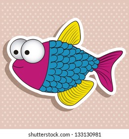 illustration of icons of fish, aquatic animals, vector illustration