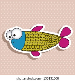 illustration of icons of fish, aquatic animals, vector illustration