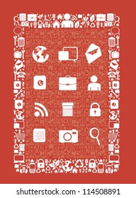 illustration of icons forming a tablet with icons, vector illustration