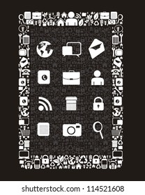 illustration of icons forming a tablet with icons, vector illustration