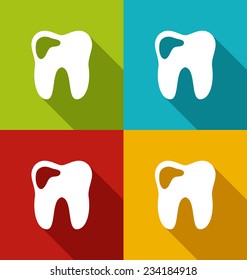 Illustration icons of human tooth with shadows in modern flat design style - vector