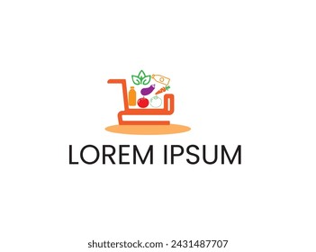  Illustration Icons, line icon, 
 grocery store logo with a shop basket concept ,vector template, healthy food logo design with spoon and leaf elements.