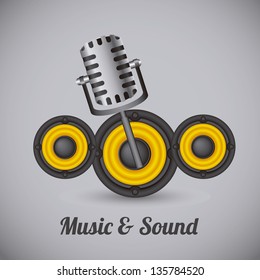 Illustration of icons of music, musical instruments and equipment, vector illustration