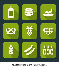 Illustration Icons of Oktoberfest Traditional Objects with Long Shadows - Vector