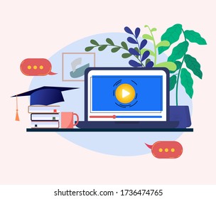 Illustration of icons for online training at home, individual training. Flat vector illustration eps10. The concept of education at home