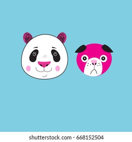 Illustration of icons Panda and dog on a blue background