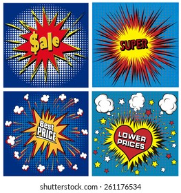 illustration icons in pop art style on the theme of sale price