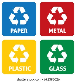 Illustration icons recycling symbols of various materials. Ideal for catalogs, information and recycling guides.