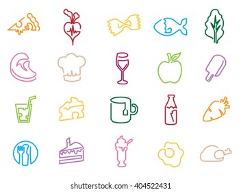 Illustration Of Icons Related To Food, Drink And Diet