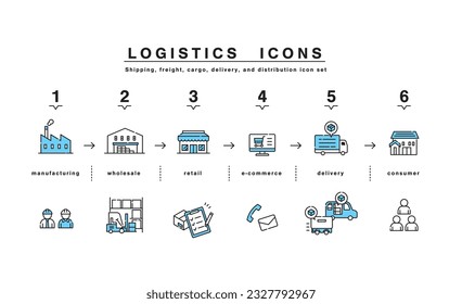 Illustration of icons related to logistics.