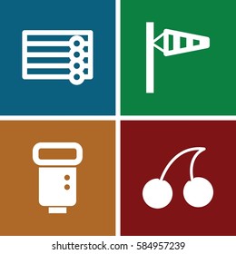 illustration icons set. Set of 4 illustration filled icons such as wind cone, wooden wall, Cherry
