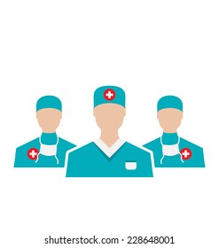 Illustration icons set of medical employees in modern flat design style, isolated on white background - vector